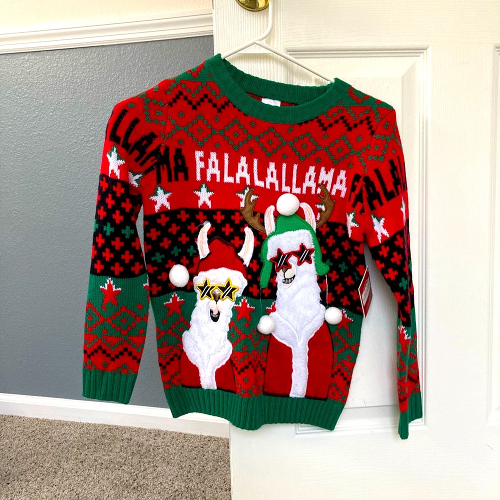 NWT Christmas llama sweater (kid size 6-7)